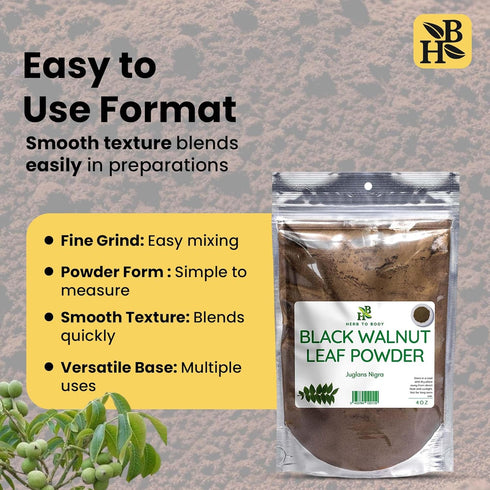 4oz, Herb To Body Black Walnut Leaf Powder - Wildcrafted Juglans Nigra, Finely Ground Dried Black Walnut Leaves