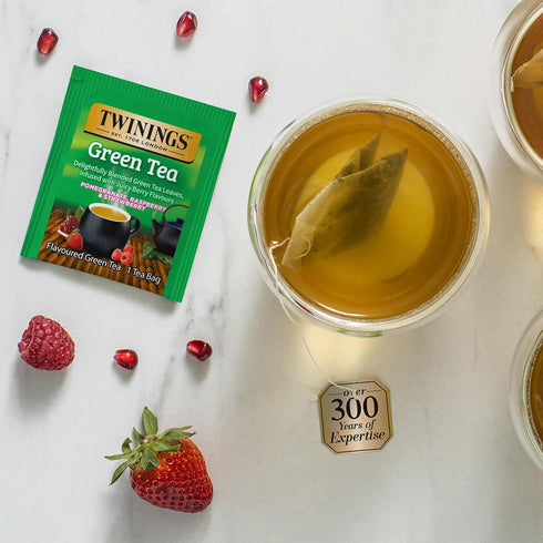 20 Count (Pack 2) Twinings Green Tea with Pomegranate, Raspberry, and Strawberry - Caffeinated Green Tea Bags