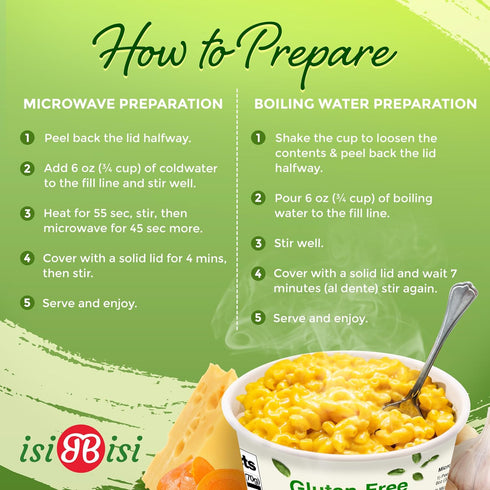 100% isiBisi Gluten-Free SpeedyPasta Cheese Pasta Cups - Microwavable-Ready Baby Rigatoni Noodles, Non-GMO, Made