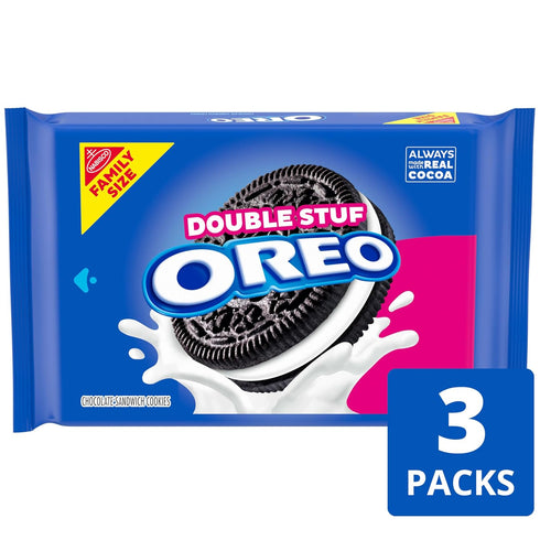 3 Packs OREO Double Stuf Chocolate Sandwich Cookies, Family Size
