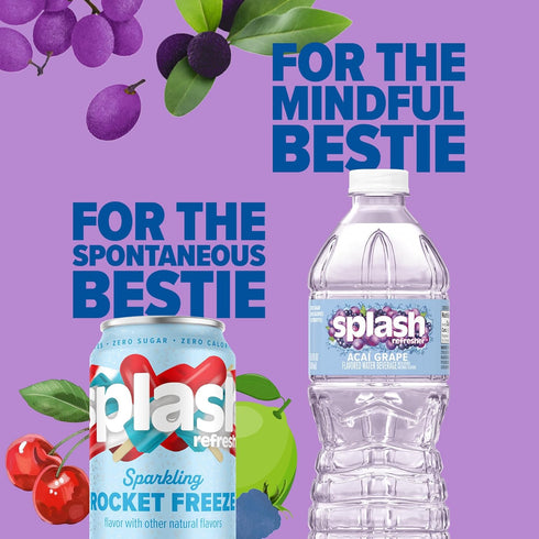 6-Pack, 16.9 Oz SPLASH REFRESHER Flavored Water Bottles, Acai Grape Flavor - Fl - Refreshing Flavored Bottled Water