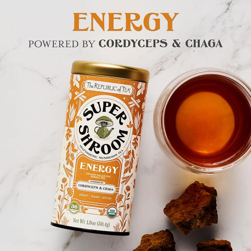 36 Count The Republic of Tea SuperShroom Energy Cordyceps and Chaga Herbal Tea, Organic Cinnamon, Ginger and Chicory
