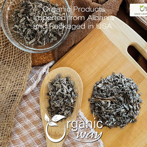 Organic Way Dried Sage Leaf Whole (Salvia officinalis) - Organic & Kosher Certified, 4 Oz from Albania