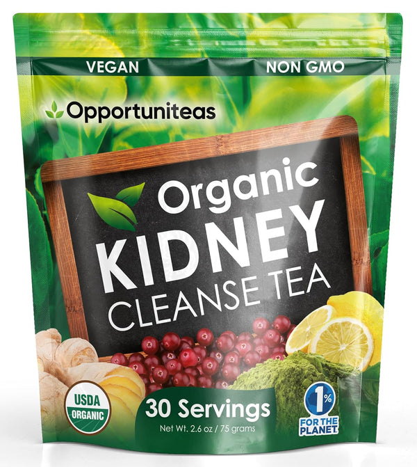Opportuniteas Organic Kidney Cleanse Detox & Repair Tea, 30 Servings, Matcha Green Tea, Cranberry, Lemon & Ginger