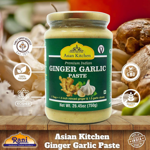 26.5oz (750g) Asian Kitchen Ginger Garlic Cooking Paste Glass Jar ~ Vegan | Gluten Free | NON-GMO | No Colors | Indian