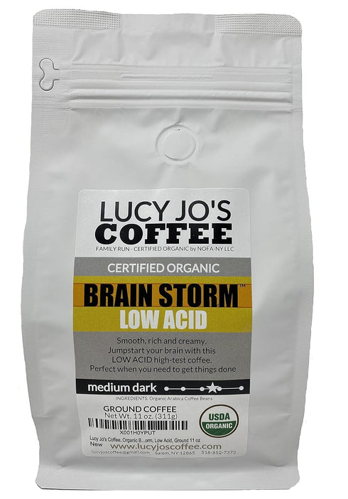 Lucy Jo's Coffee, Organic Brainstorm, Medium Dark Roast, Low Acid, Ground 11