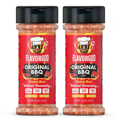 Flavor God 2 Bottles Original BBQ Rub Mix, Natural Healthy Spice Blend