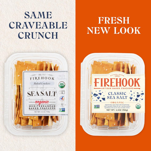 5.5 oz Firehook Sea Salt Crackers Artisan Baked, Uniquely Crunchy, Baked with Simple Ingredients Organic, Non-GMO