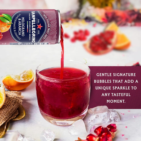 11.15 Oz Sanpellegrino Italian Sparkling Drink Melograno and Arancia, Sparkling Orange and Pomegranate Beverage, Fl Can