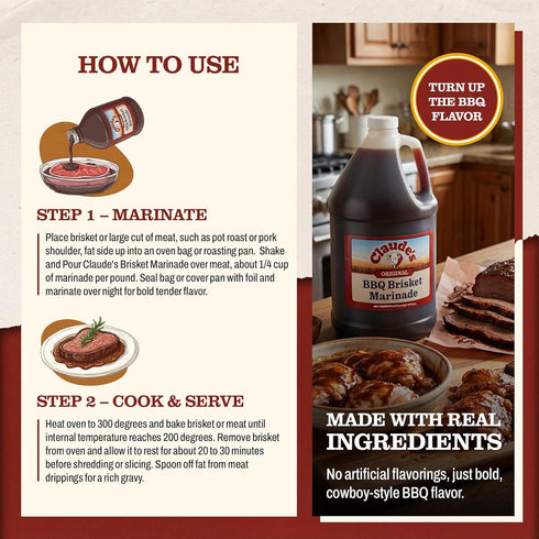 (Pack 1, 64 oz) Claude's Original BBQ Brisket Marinade Sauce of Smoky Texas Barbecue Sauce Tenderizing, Gluten Free
