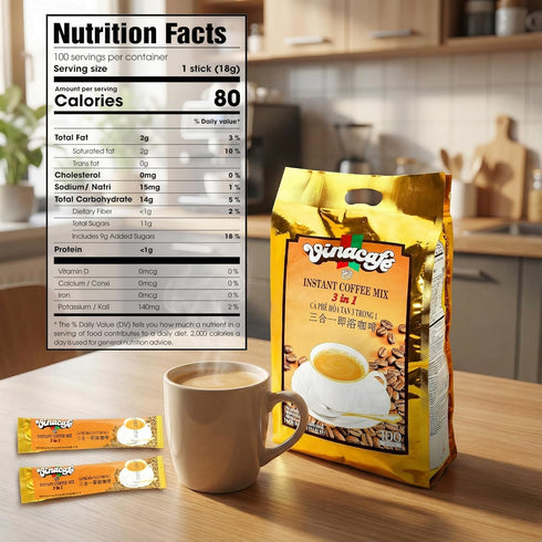 100 3 1 Vinacafe Vietnamese Instant Coffee Sticks in Milk Coffee Blend, Smooth Medium Roast Instant Mix for Fast