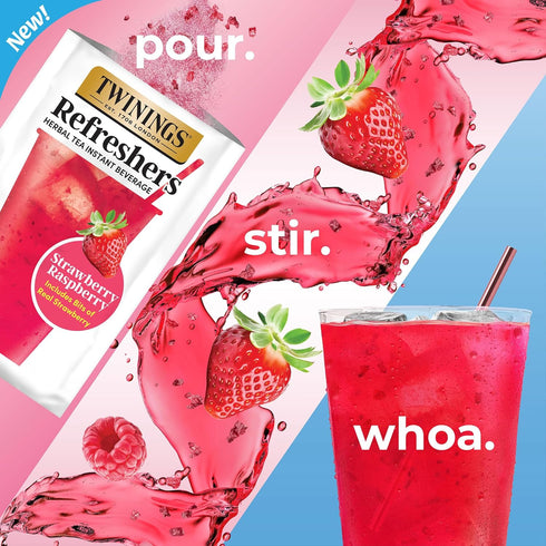 5 Count (Pack 6), 30 Packets NEW Twinings Strawberry Raspberry Refreshers, Herbal Tea Instant Beverage, Real Strawberry