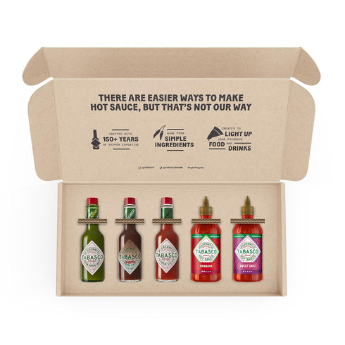 Pack, Set 37 Oz (Pack 5) TABASCO Brand Hot Sauce Variety Gift Includes Five Tabasco Hot Sauce Glass & Squeeze Bottles