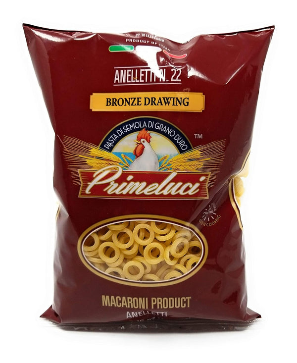 Primeluci Anelletti Durum Wheat Semolina Pasta - 1 lb (Pack of 4)
