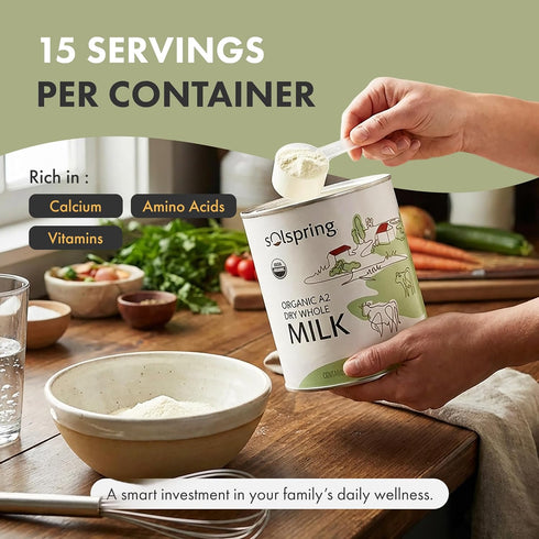 A2 A2 17.4 oz (15 Dr. Mercola Solspring Organic Dry Whole Milk - Powdered Milk with Beta-Casein for Less Digestive