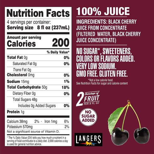 100% 32fl oz (Pack 6) Langers All Black Cherry Juice
