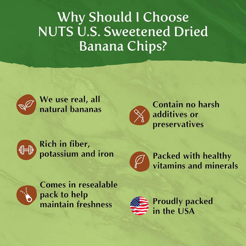 Packed (3 LBS) NUTS U.S. - Banana Chips | Dried and Sweetened | All Natural | Vegetarian |Non GMO and Gluten Free |