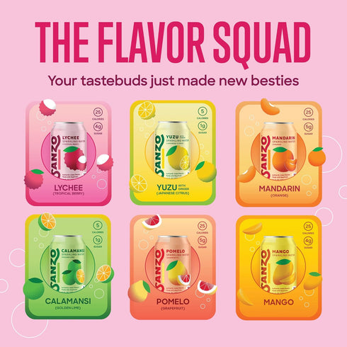 Pack 12oz, 12 Pack Sanzo Flavored Sparkling Water Variety - Yuzu Lemon, Calamansi Lime, Pomelo Grapefruit, Mango
