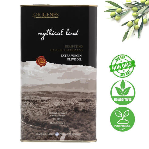 3lt Extra Virgin Olive Oil Tin, Great Taste Cold Pressed, Polyphenol Rich EVOO, KORONEIKI Olive Oil Extra Virgin, EVOO