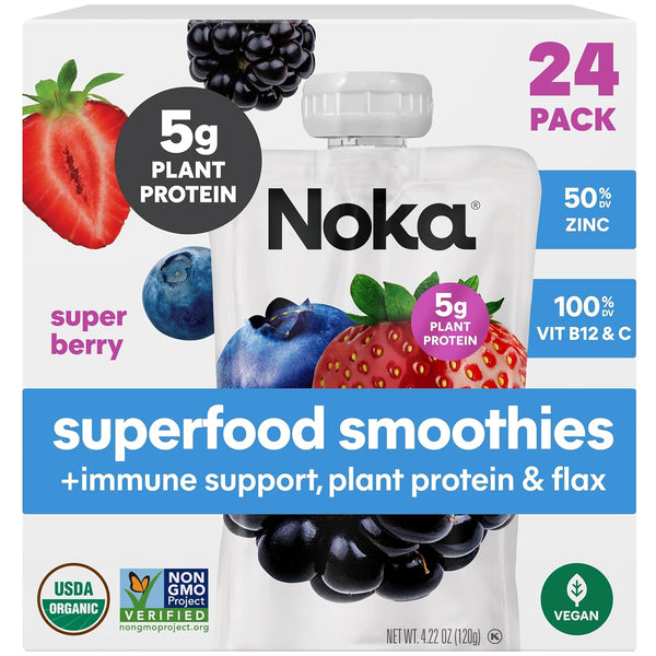 Noka Superfood Fruit Smoothie Pouches with Immune Support, Super Berry, Healthy Snacks