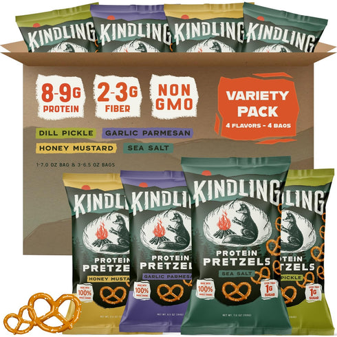 Kindling Protein Pretzels Variety Pack - Sea Salt (1), Dill Pickle (1),
