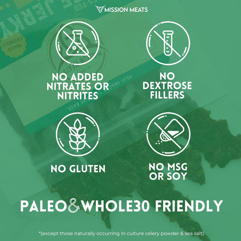 Mission Meats Beef Jerky, 100% Grass Fed & Pasture Raised, Original Flavor, 2oz, Pack of 3