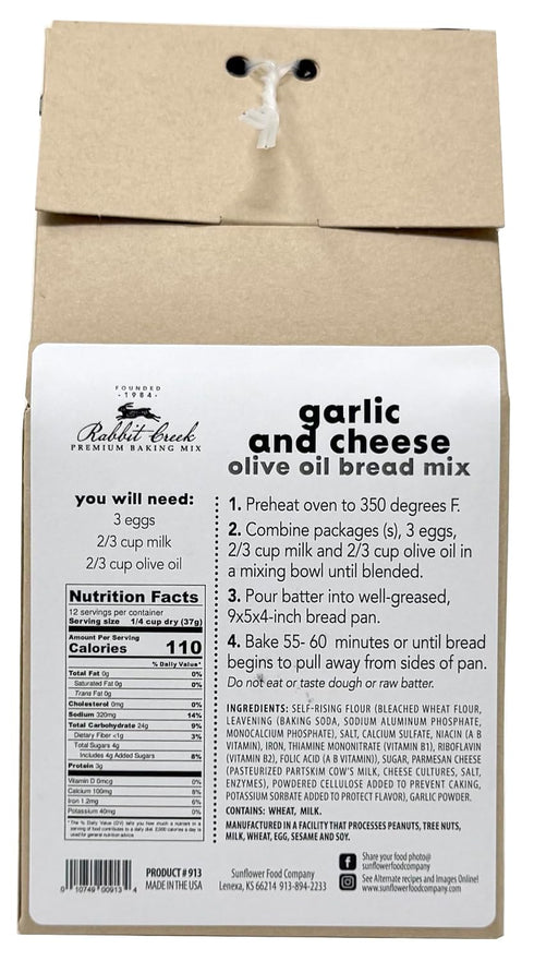 1 Rabbit Creek Olive Oil Bread Mix Garlic and Cheese Bread Baking Mix, Easy To Make, Ready in Hour