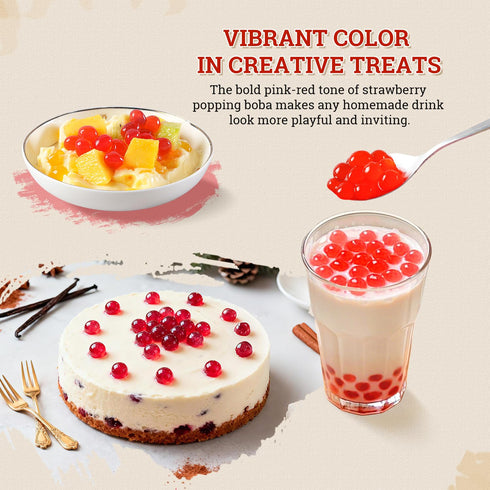 52USA (500g), 1.1 (Pack 1) Strawberry Popping Boba Popping Pearls for Bubble Tea, Beverages, Sweets, Ice Cream, Shakes