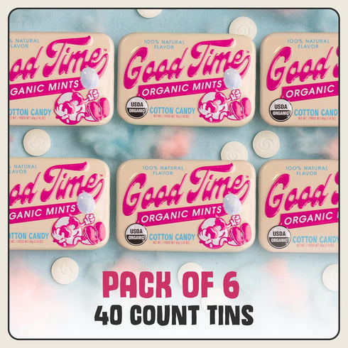 40 Count (Pack 6) Good Time Organic Mints - Cotton Candy | Cane Sugar, Natural Flavors, No Artificial Colors