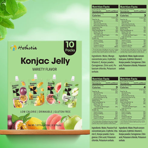 (10 Packs) (10 Hethstia Dried Konjac Rice & Konjac Jelly Bundle Dried Shirataki Rice with Drinkable Konjac Jelly