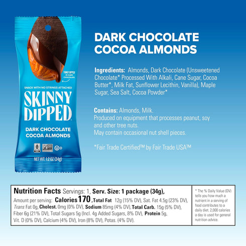 Pack, 1.2 (Pack 15) SkinnyDipped Snack Attack Almond Variety Chocolate Covered Almonds, Low Sugar, Gluten Free, Healthy