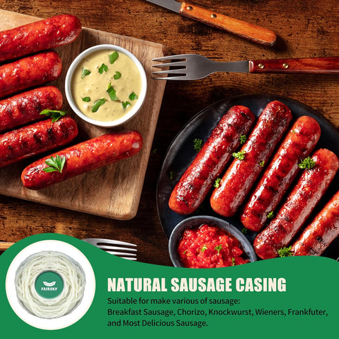 Sausage-12m/39ft22-24mm Edible Natural Sheep Sausage Casings, Grade A Pre-Tubed Sausage Casings for Home Sausage