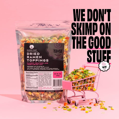 20 Ramen Bae Classic Seafood & Veggie Mix Dried Ramen Toppings - Low Fat, Low Sodium, Dehydrated Ramen Toppers, Add
