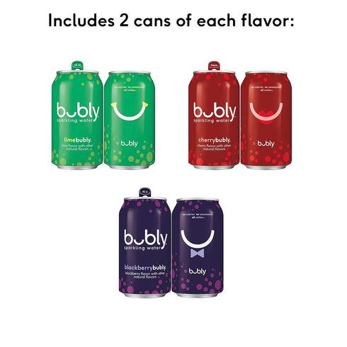 15 12 oz (18 Pack), Bubly Sparkling Water, Flavor Sampler, fl Cans, Blue