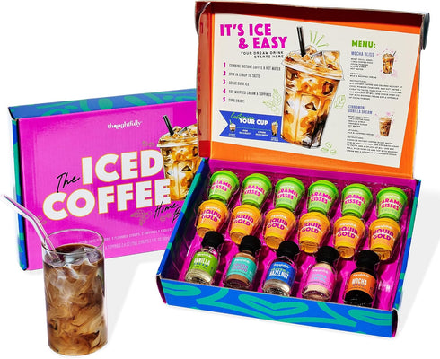 Thoughtfully, Iced Coffee Barista Bar Gift Set, Includes Instant Coffee, Flavored Syrups,