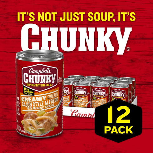 18.8 oz (12 Pack) Campbell's Chunky Creamy Chicken Cajun Style Alfredo With Andouille Sausage Soup, Can