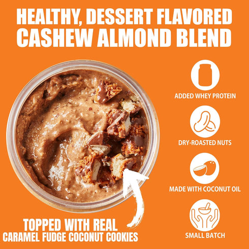 Fit Butters Caramel Fudge Coconut Cookie Cashew Almond Butter Spread, Added Protein and Coconut Oil, Low Carb, Low