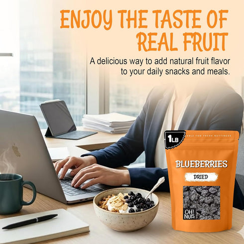 1 lb Oh! Nuts Dried Blueberries - No Sugar Added - Bulk Bag - Dehydrated Dried Blueberries for Snacking & Baking