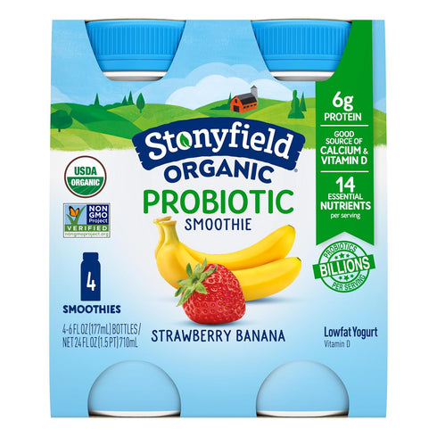 Stonyfield Organic Stonyfield Farm Strawberry Banana Probiotic Smoothie, 6 Fl Oz, 4 Pack