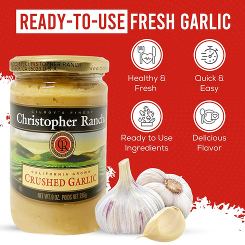 Christopher Ranch Crushed Garlic in Olive Oil | Heirloom California Garlic | 9 Oz Jar, Pack of 1