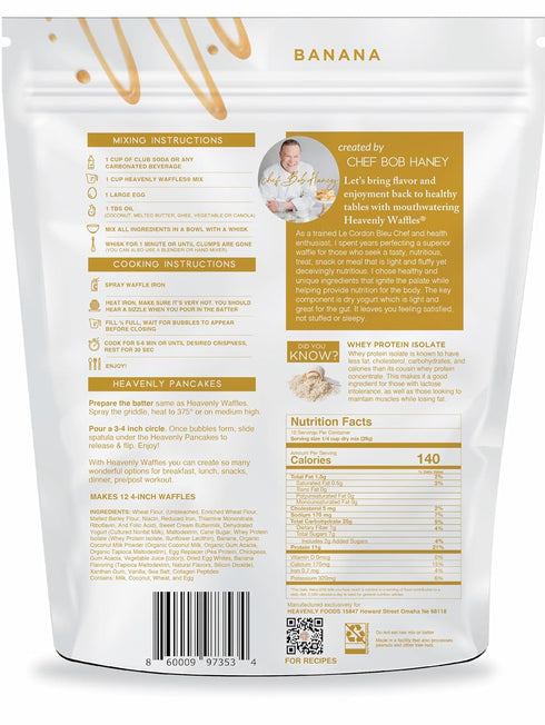 11g 13.5 oz Heavenly Waffles Mix, Banana, Protein, Yogurt Based, Healthy and Nutritiously Balanced, Superior Tasting