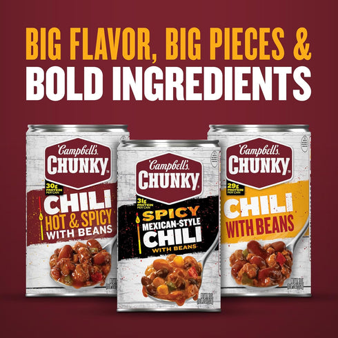 19 oz (Pack 12) Campbells Chunky White Bean Chicken Chili, Can