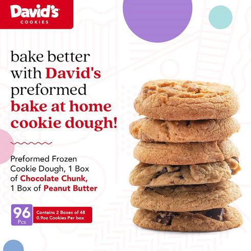 Frozen 80 Count David's Cookies Preformed Cookie Dough Chocolate Chunk & Peanut Butter, Ready-to-Bake Cookies