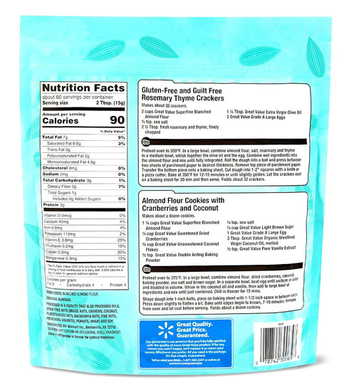Great Value 2 Lb (32 (Pack 1) (1) Superfine Blanched Almond Flour | Perfect for Gluten-Free Baking - Ounce)