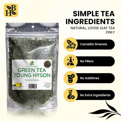 4oz, Herb To Body Young Hyson Green Tea Camellia Sinensis Loose Leaf Green Tea Leaves for Herbal Tea Loose Leaf Brewing