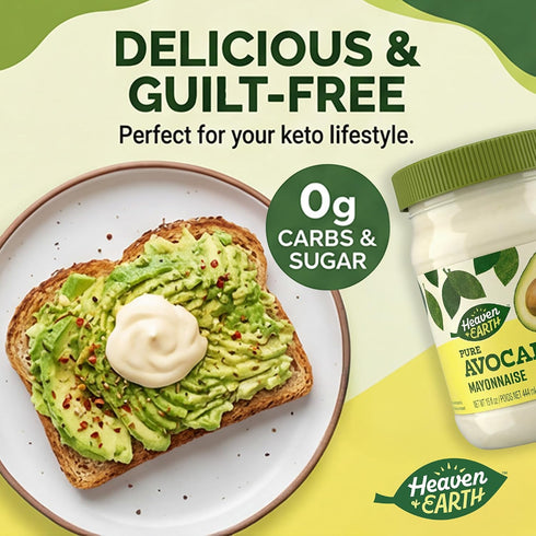 15 oz (2 Pack) 0g 0g Heaven & Earth Pure Avocado Oil Mayonnaise, | Keto Friendly | Net Carbs, Sugar | No Canola Oil, No