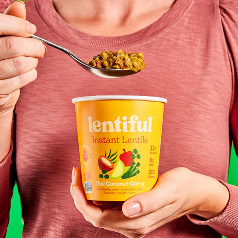 Lentiful 8 Pack 12g 6g Thai Coconut Curry Instant Lentils - Asian Cuisine Inspired Cups | Protein, Fiber, Vegan