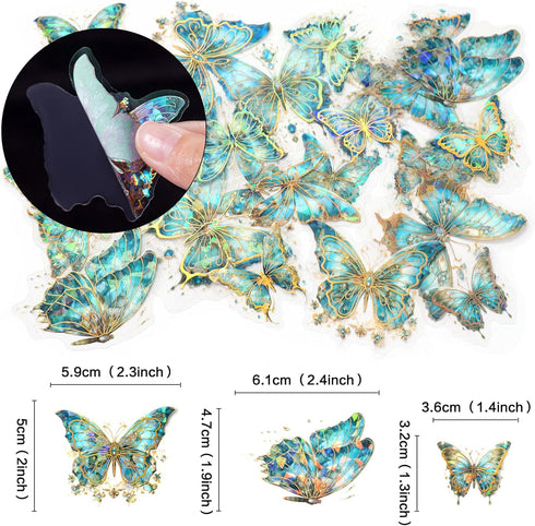 Ercadio 30 PCS Dazzling Sticker Butterfly Cake Toppers, Waterproof Arts Cupcake Picks for Baby Shower Birthday Wedding