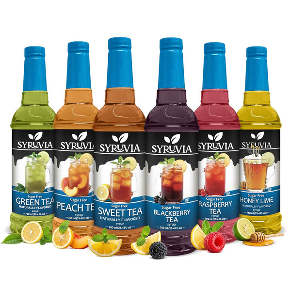 Syruvia Sugar Free Tea Syrup Variety Pack Sweet Tea & Fruit Flavored