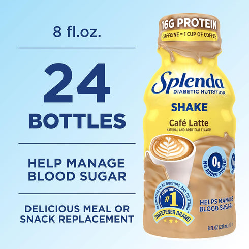 8 Oz (Pack 24) SPLENDA Diabetes Nutrition Shakes - Meal Replacement Shake, Caf Latte, Fl
